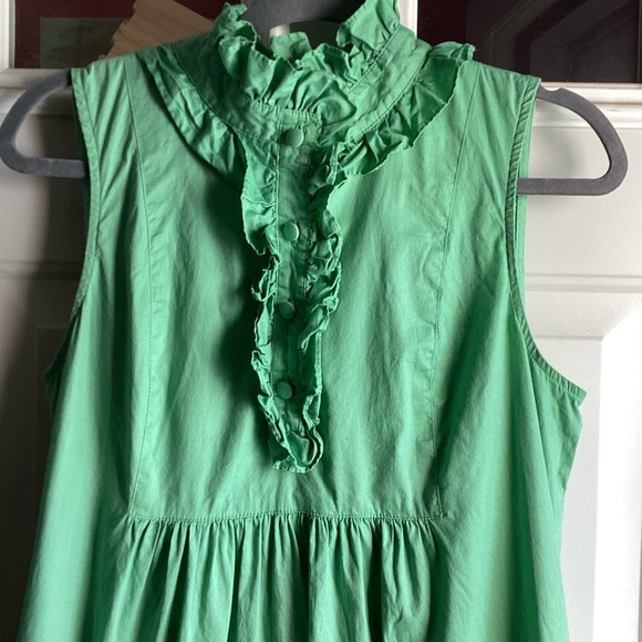 ABS Allen Schwartz Green Sleeveless Cotton Dress With A Ruffled Neckline Size12 - Picture 2 of 10